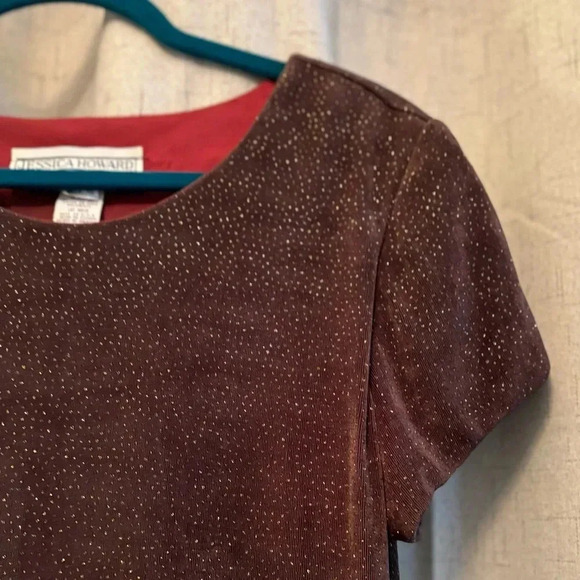 Jessica Howard Size 12 Brown Sparkling Short Sleeve Dress. Fully lined. Mini - Picture 2 of 7